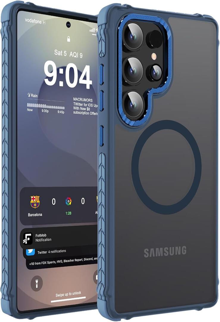 DEERLAMN Strong Magnetic Case for Samsung Galaxy S25 Ultra 6.9-Inch, [Compatible with Magsafe] [Military Grade Drop Protection] Translucent Matte Shockproof Protective Phone Cover, Frosted Blue