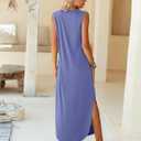 Ficerd 2 Pcs Women's Maxi Dresses Summer Sleeveless Beach Long Dress V Neck Casual Loose Split Sundress with Pockets (L)