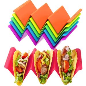 Aichoof Colorful Taco Holder Stands Set of 6 - Premium Large Tray Plates Holds Up to 3 or 2 Tacos Each, PP Health Material Very Hard and Sturdy, Dishwasher & Microwave Safe