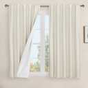 LAMIT Natural 100% Blackout Linen Curtains, 45 Inches Linen Textured Thermal Bedroom Curtains Back Tab and Rod Pocket Neutral Panels with White Liner for Farmhouse, 2 Panels, 42 x 45 Inch, Ivory