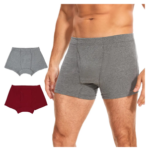 Men's Incontinence Underwear Boxer Briefs - Cotton Washable Urinary Leakproof Panties with Fly, Enhanced Front & Rear Protection 120 ml Absorbency (2 Pack, L, Gray/Burgundy)