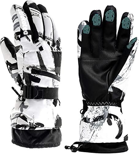 Ltrototea Ski Snow Gloves for Men Women -20℉ Insulated Warm Winter Waterproof Touchscreen Snowboard Glove Snowboarding Snowmobile Outdoor Gloves with Wrist Guards White X-Large
