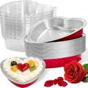 Heart Shaped Cake Pans, 20 Count Disposable Aluminum Foil Baking Tins with Lids - 7 Oz Mini Heart Muffin Pans for Cupcakes, Mother's Day, Valentine's Day, Wedding, Christmas (Red)