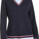Tommy Hilfiger Womens Long Sleeve Button Up Collared Twofer Sweater (X-Small, Sky Captain Multi)