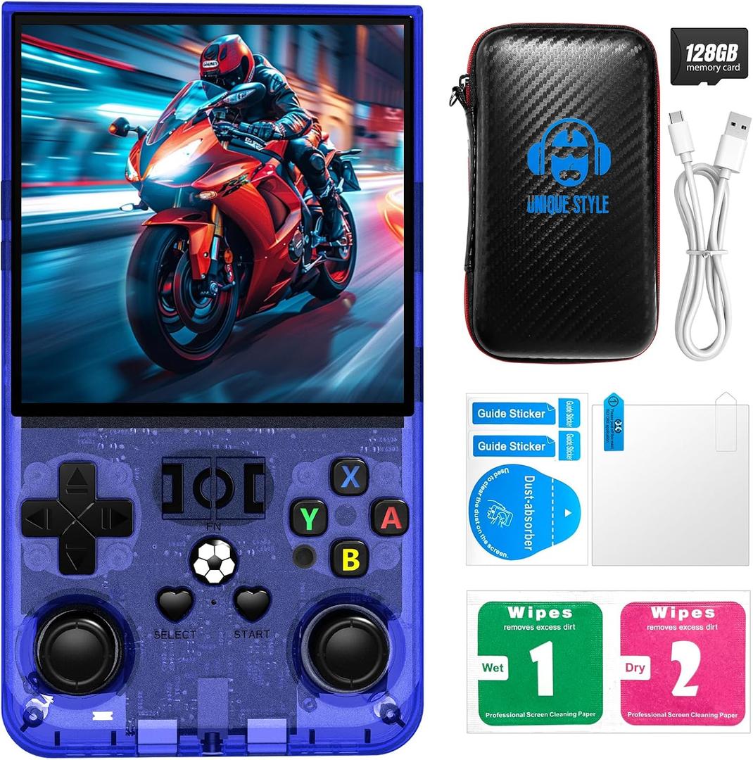 R36MAX Retro Handheld Game Console, 4.0 Inch 720x720 IPS Screen, 64GB Built-in 18,000+ Classic Game, Portable Hand Held Open Source Linux System, 4000mAh Battery Retro Gaming Console(Blue 64GB)