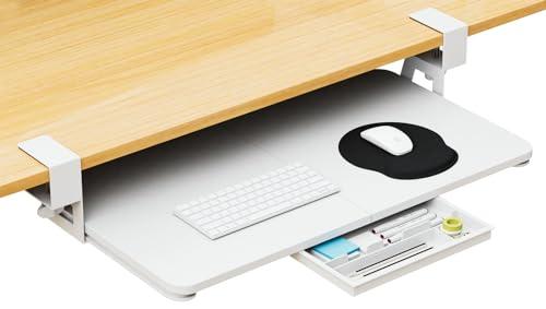 CALASK Desktop Keyboard Tray, Under Desk Pull Out, 26.77" X 11.81" Large Size Keyboard Tray with C-Clip Mount, Easy Installation, Computer Keyboard Stand, for Home Study and Office