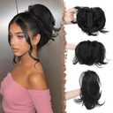 FESHFEN Claw Clip Short Ponytail Extensions - DIY Bendable Metals Fluffy Messy Bun Hair Piece Straight Synthetic Hairpieces Ponytail Extension for Women, Off Black