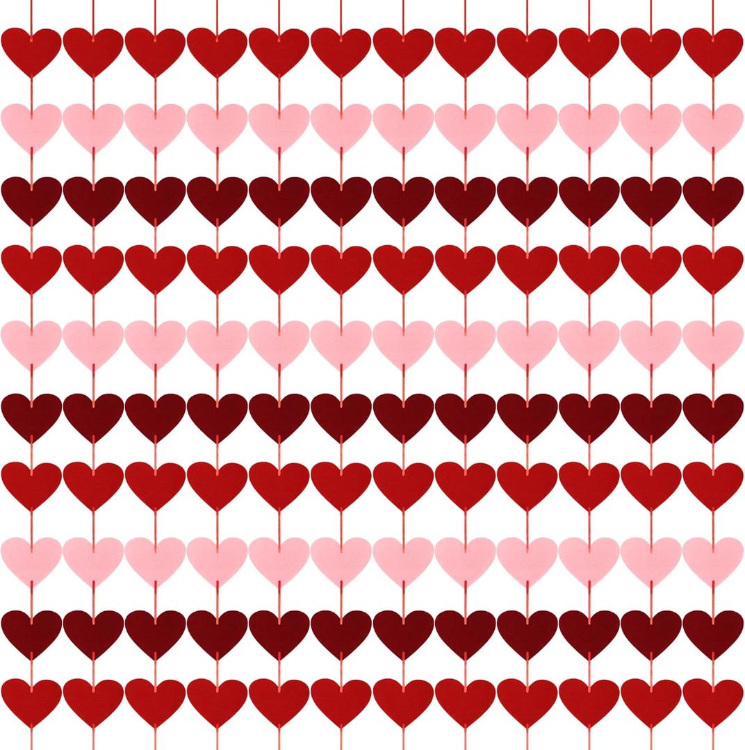 12 PCS Valentines Banner, Hanging Valentines Decor, Pre-Assemble Heart Banner Galentines Day Decorations for Holiday Classroom School Home Backdrop DecorRed, Pink, Burgundy