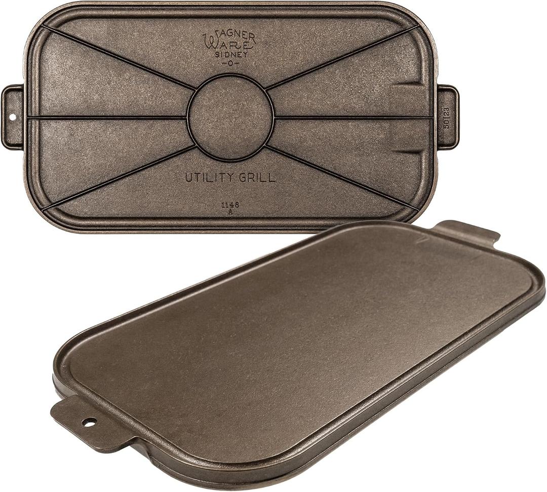 Wagner Cast Iron Griddle 1950 Vintage Reissue in Wooden Box Double Burner Griddle for Stovetop & Outdoor Cooking Pre-Seasoned Cast Iron Handcrafted in USA Naturally Nonstick
