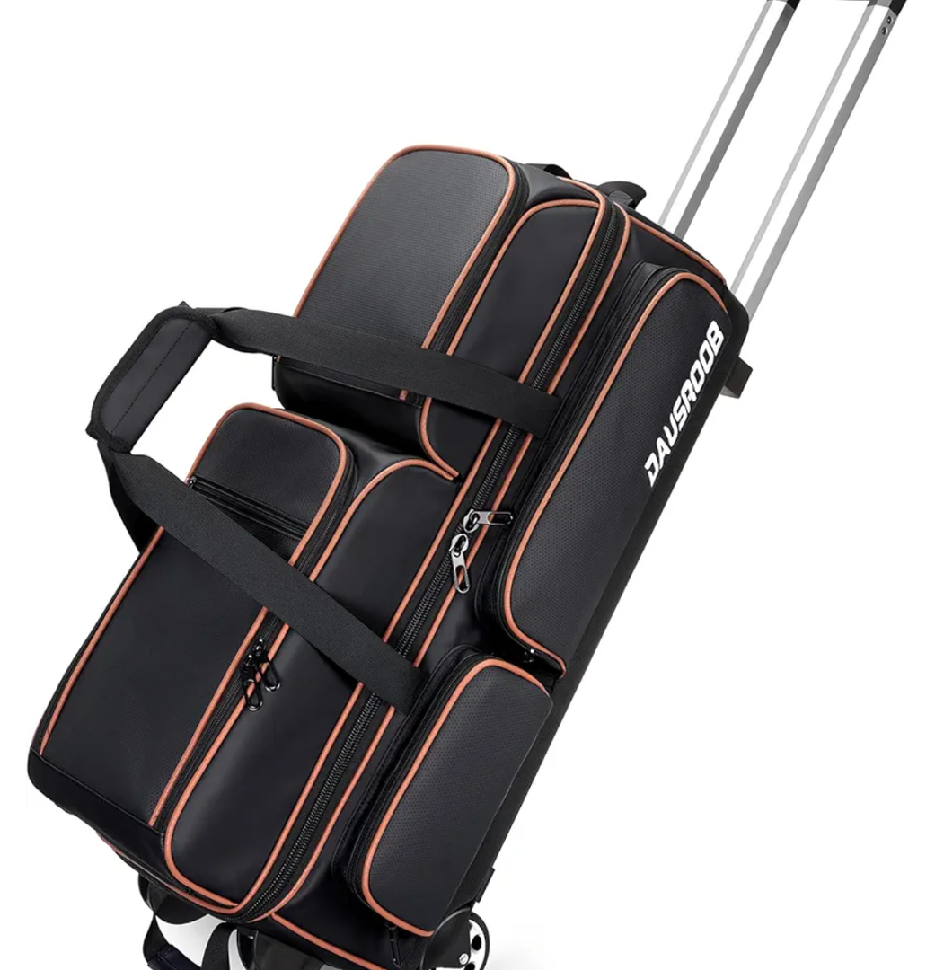3 Ball Bowling Bags with Wheels, Bowling Bags 3 Ball Roller - 900D Oxford Waterproof PU, Bowling Bag with Multi-Separate Storage Pockets & Retractable Handle Extends to 40''
