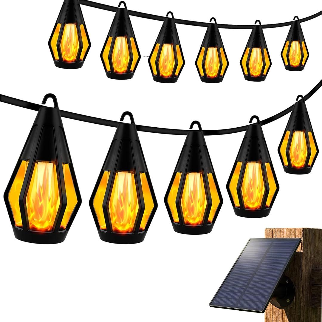 41FT Solar String Lights Outdoor Waterproof, Patio Lights Solar Powered with 15 LED Flickering Flame Bulbs, Hanging Solar lights for Outside Patio Backyard Camping Porch Party Decorations, Warm White