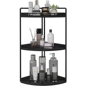 Dorhors 3-Tier Corner Bathroom Organizer Countertop for Storage,Vanity Tray,Wood Counter Organizer for Kitchen,Bathroom,Dresser (Black)