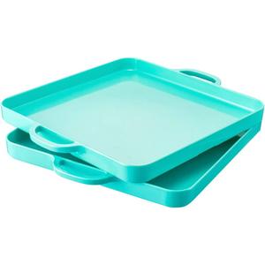 Square Serving Trays with Handles Melamine Turquoise 12.5x12.5 Inch Spill Proof Kitchen Eating Trays Set of 2 for Cafeteria Cafe Food Appeizer Dessert Snack Dinner Lunch Breakfast,TR13-02
