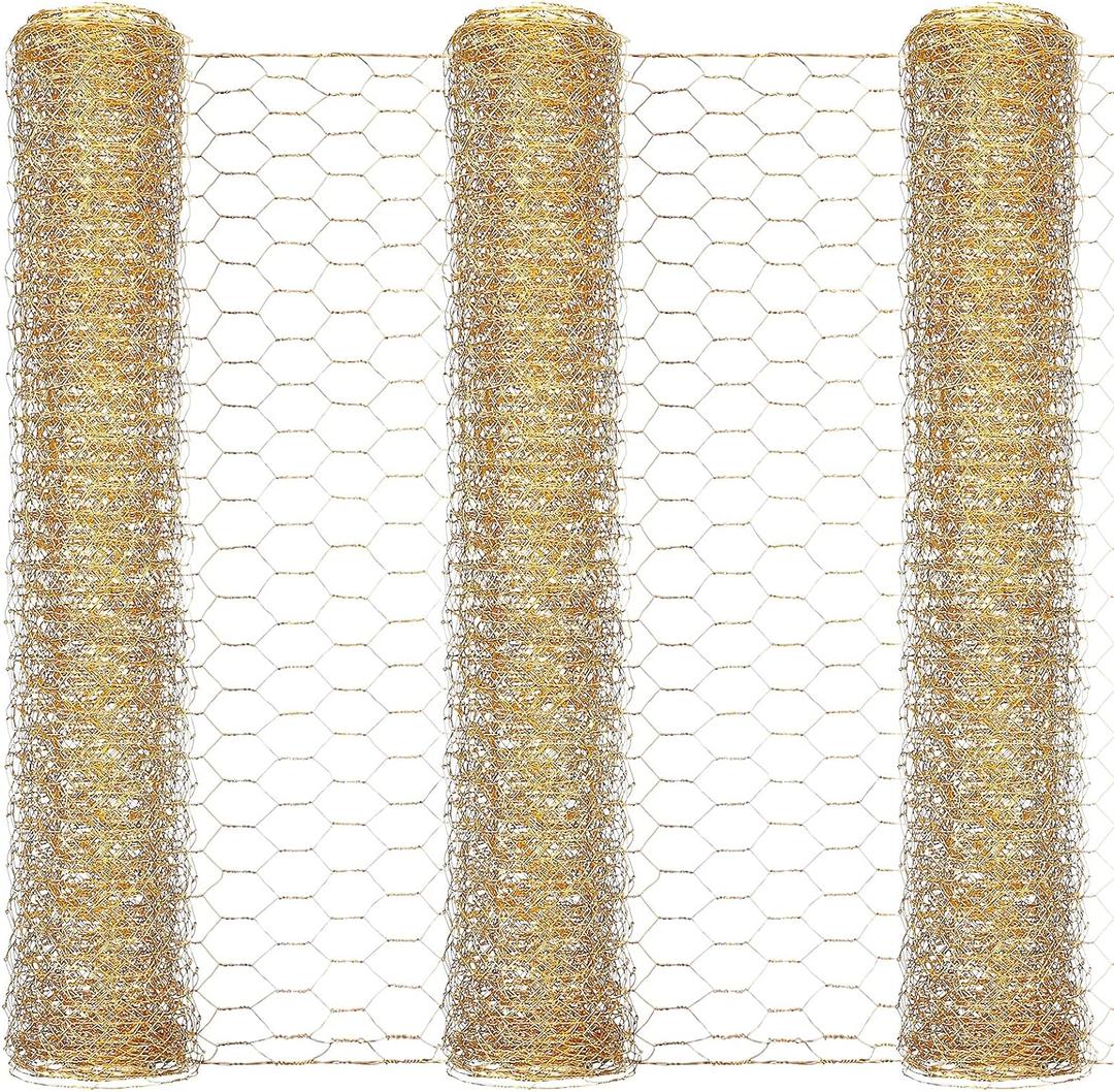 Shappy 3 Pieces 40 x 13 inches Gold Chicken Wire Net for Craft Projects Lightweight Galvanized Hexagonal Frame Chicken Wire Mesh for Unfinished Wooden Window Frames DIY Craft Work Home Decor