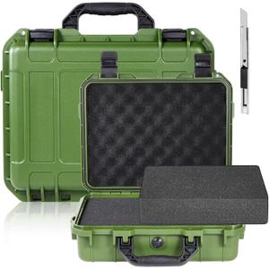 1 Pcs 8.5 x 6.5 x 3.7 Inch Waterproof Hard Case with DIY Customizable Foam Insert Portable Protective Case with Knife for Camera Drones Equipments Tools Test Instruments (Green)