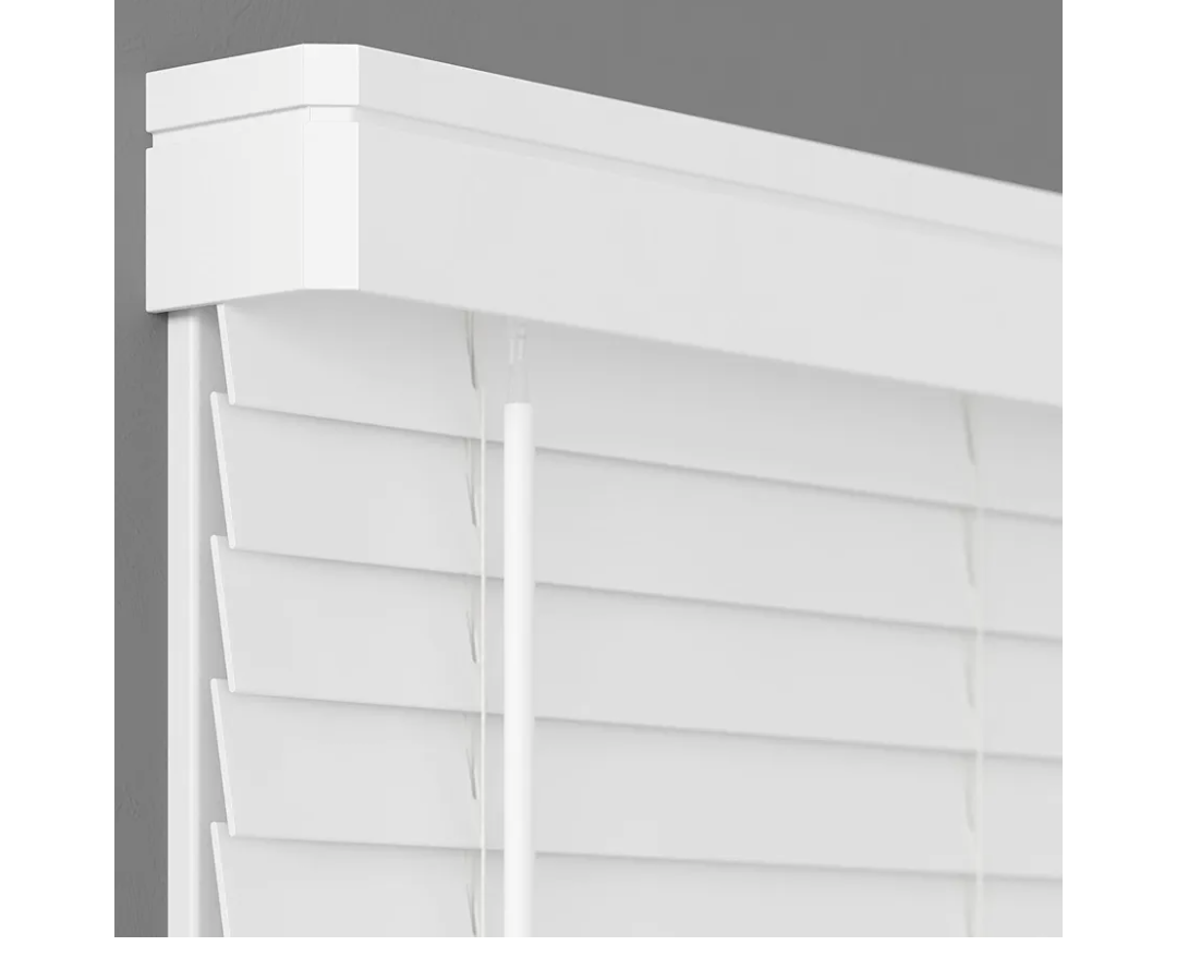 2 Inch Cordless Faux Wood Blind with Contemporary Valance - 18" W x 36" L - White, Over 900 Custom Sizes Starting at 19.97, Smooth Room Darkening Slats for Interior Windows by Lumino
