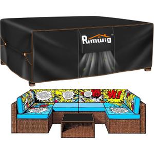 Patio Furniture Set Cover, Outdoor Sectional Sofa Couch Set Covers Waterproof, Garden Dining Table Chair Set Cover 120" L x 90" W x 35" H Black