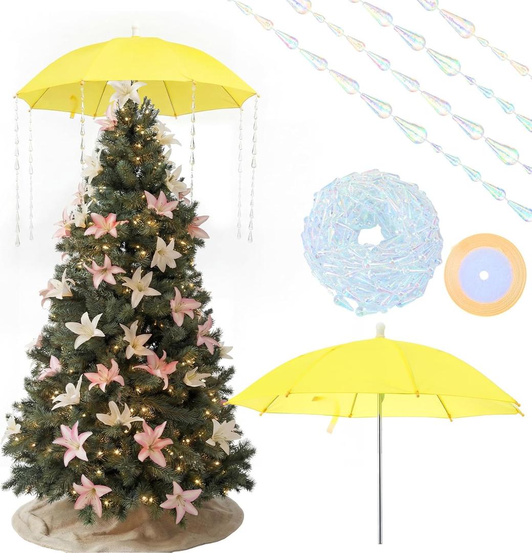 Novabright April Spring Tree Topper Decorations April Showers Bring May Flowers Decorations Yellow Umbrella with Garland and Ribbon for Home Classroom Office Easter Party Decor DIY Crafts