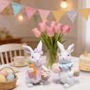 Hodao Easter Bunny Figurines Set, Spring Rabbit Decor with Easter Eggs Basket, Floral Wreath Bunny Statues, Tabletop Home Decoration for Living Room, Entryway