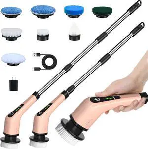Electric Spin Scrubber, Cordless Cleaning Brush Scrubber for Home, 8 Replaceable Brush Heads-90Mins Work Time, 3 Adjustable Size, 2 Speeds for Bathroom Shower Bathtub Glass Car