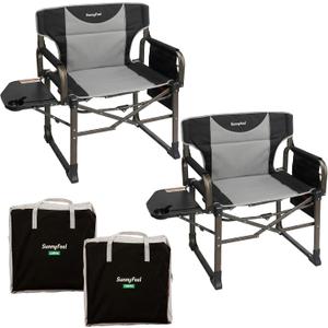 SUNNYFEEL Oversized Camping Directors Chair for Adults with Side Table | Heavy Duty Folding Chairs Padded Oxford Fabric Support 600lbs with Side Pocket & Carry Bag for Camping, Fishing, Lawn, Black, 20.5"x31.5"x38.19"