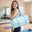 Gym Bag Sports Duffle Bag with Wet Pocket Weekender Overnight Bag with Waterproof Shoe Compartment for Girls Kids Women Travel Dance Yoga Workout Bag (Green)