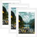Picrit 20x30 Frame 3 Pack, White Poster Frame, Display Poster 18 x 24 with Mat or 20 x 30 without Mat for Horizontal or Vertical Wall Mounting, White