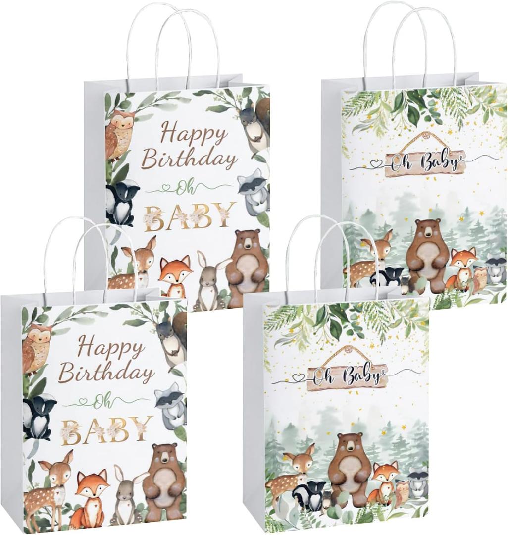 NaHouwe 16pcs Woodland Animals Party Favor Bags, Woodsy Forest Birthday Party Favor Bags with Handles for Woodland Animal Fox Theme Decorations