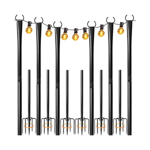 6 Pack String Light Poles for Outside, Upgraded Heavy-Duty Metal Poles for Outdoor String Lights with Fork, Adjustable Lighting Hanging Accessories for Patio Decor Pergola Backyard Garden Decorations