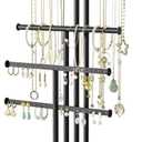 LoveKANKEI Jewelry Organizer Stand, 5 Tier Large Necklace Holder with Wood Base, Jewelry holder stand Tree for Display, Bracelets Earrings Rings, Height Adjustable Gift Weathered Grey