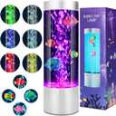 Bubble Fish Lamp - Fake Aquarium with Moving Fish & Jellyfish | Desktop Sensory LED Night Light, Color-Changing Ocean Atmosphere Lamp | Gift for Kids, Adults, ADHD & Autism Relief, Home Decor