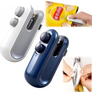 2Pcs Mini Bag Sealer with Cutter and Magnet, Magnetic Portable Plastic Bag Sealer for Snacks, Portable Resealer Machine for Chip, Plastic Bags Food Storage Snacks (White & Blue)