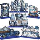 Realspring 6 Pcs Wooden Winter Table Decor Blue Winter Tiered Tray Decor Wood Decorative Gnome Snowman Truck Signs Hello Centerpieces for Kitchen Office Home