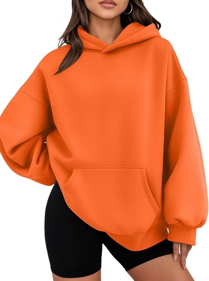 WYNNQUE Hoodies for Women Oversized Sweatshirts Fall Fashion Outfits 2025 Casual Sweaters Tops Fleece Workout Winter Clothes (X-Small, Orange)