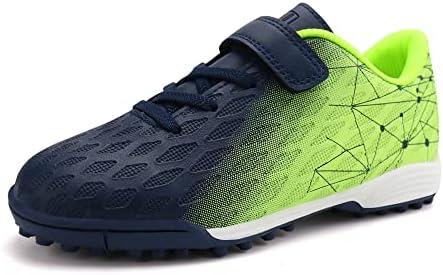 brooman Kids Indoor Soccer Shoes Boys Girls Soccer Cleats Athletic Turf Shoes 8 (Navy Lime)