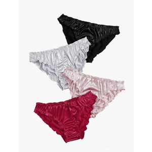Verdusa Women's 4pack Frill Trim Satin Underwear Briefs Panty Set Size Medium