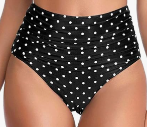 Tempt Me Women's Vintage Swimsuits Black Little Dot Retro Halter Ruched High Waist Bikini with Bottom M