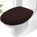 OLANLY Soft Chenille Bathroom Toilet Lid Cover, Machine Washable Seat Covers, 17.5x15, Stays in Place Rubber Backing, Fits Most Round, Elongated and Oblong Lids, Accessories Decor, Brown