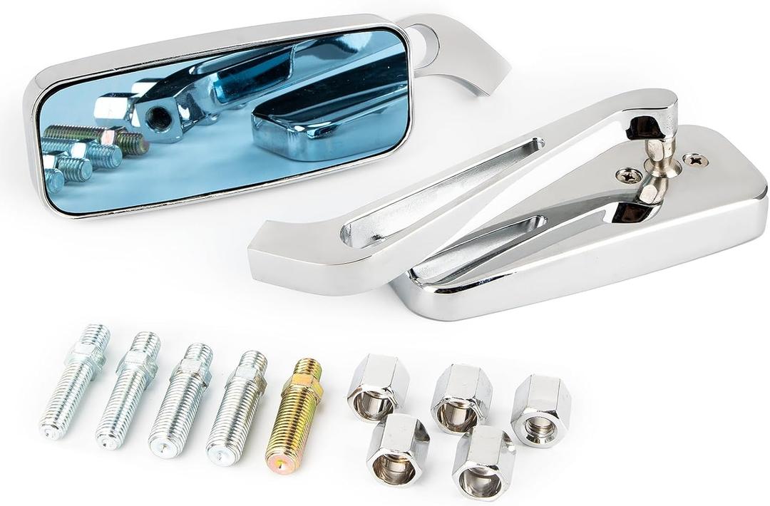 PSLER 8mm 10mm Motorcycle Mirrors - Motorcycle Rear View Side Mirrors fit for Road Glide Street Glide Sportster 48 883 120 Chopper Softail Bobber Cruiser (Silver)