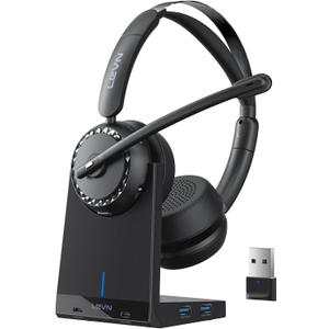 LEVN Wireless Headset, Wireless Headset with Mic for Work, AI Noise Cancelling, 65 Hrs Working Time, Bluetooth Headphones with Microphone from Home/Computer/Call Center/Teams (Black)