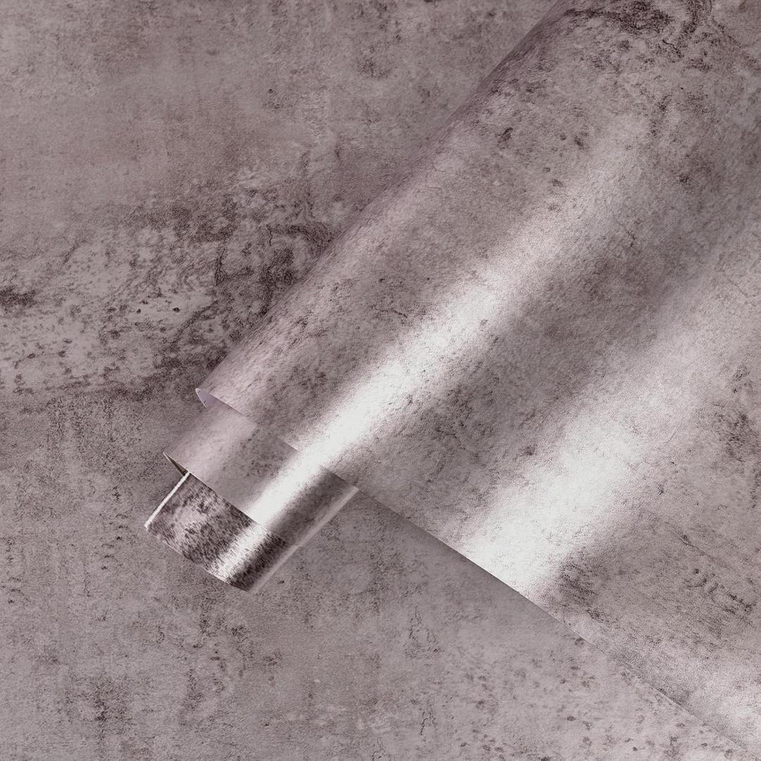 Metallic Concrete Peel and Stick Rusty Vintage Industrial Cement Wallpaper Contact Paper for Countertops Self Adhesive Modern Wallpaper 16"x118" (Purple/Silver)