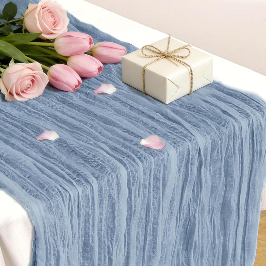 3 x Blue Cheesecloth Table Runner, 10 Ft Summer Boho Rustic Gauze Table Runner, 120 x 35 inches