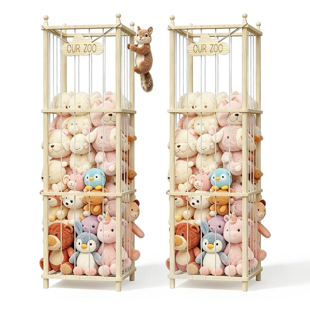 Stuffed Animal Storage,Large Wooden Toy Organizer,Anti-Tip Design,Easy Assembly