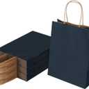 Joybe 50 Pack 8x4.75x10 Inch Medium Navy Blue Kraft Paper Bags with Handles Bulk, Craft Paper Gift Bags for Party Favors Grocery Retail Shopping Business Goody Merchandise Take Out Blank Sacks (50pcs)