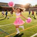 Cheerleader Costume for Girls Cheerleader Outfit for Kids Cheerleading Dress with Pom Poms for Halloween Dress Up (Pink, M)