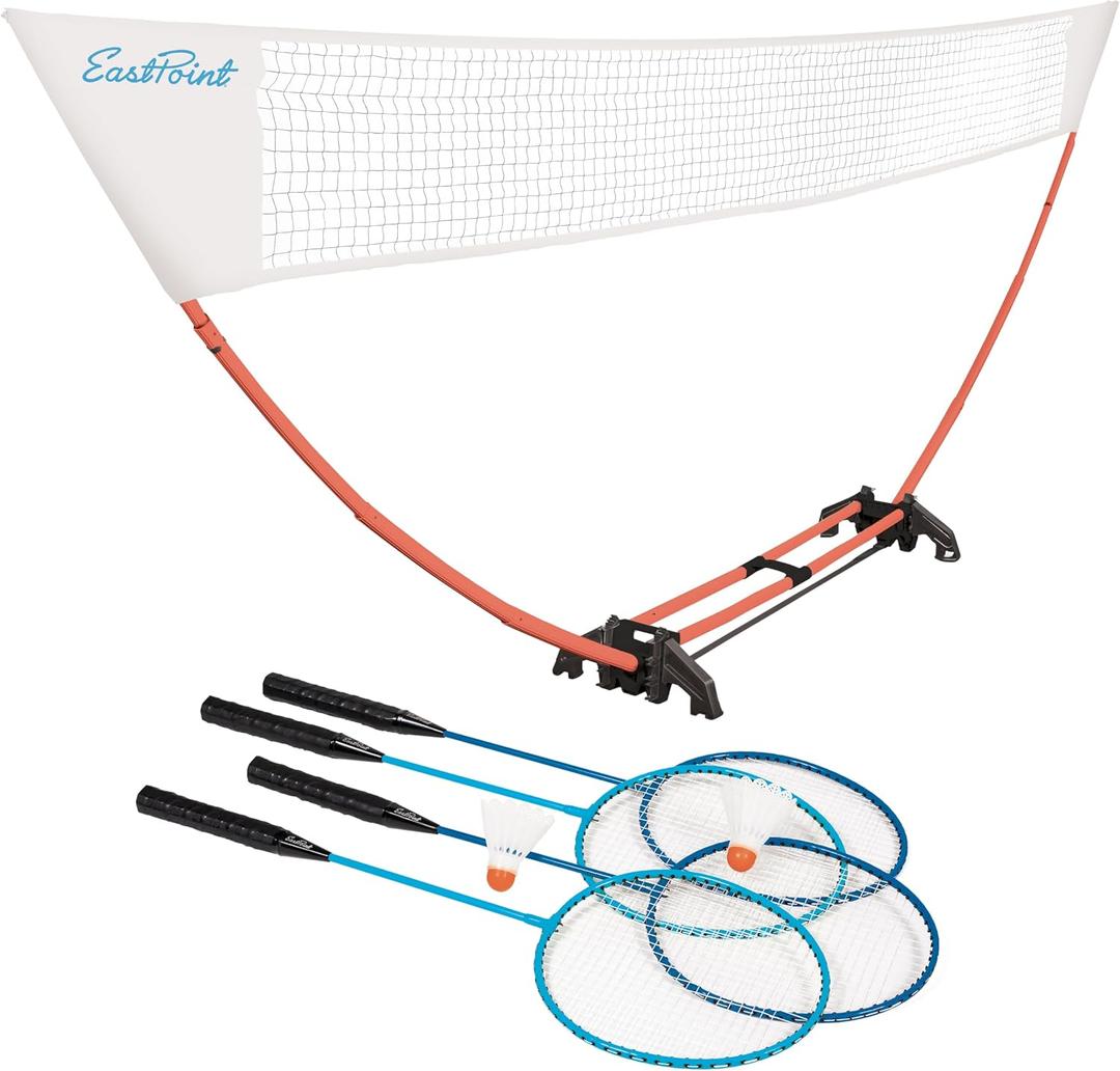 EastPoint Easy Setup Badminton Set - 5 ft Net, 4 Rackets & 2 Shuttlecocks - Quick Setup Portable Badminton Net - Official Racket Set for All Skill Levels