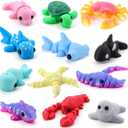 JOYIN 12 Pcs 3D Printed Ocean Animals Set, Mini Animals 3D Printed Toys - Cute Articulated Flexible Figurines Fidget Toys for Party Favors Birthday Gifts Desk Pets Office Home Decor