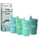 Meolibour 4 Packs Wheat Straw Sippy Cups for Toddlers Kids, Reusable Plastic Spill Proof Cups for Kids Baby, Dishwasher/Microwave Safe - Unbreakable Hard Spout Sippy Cups for Toddlers