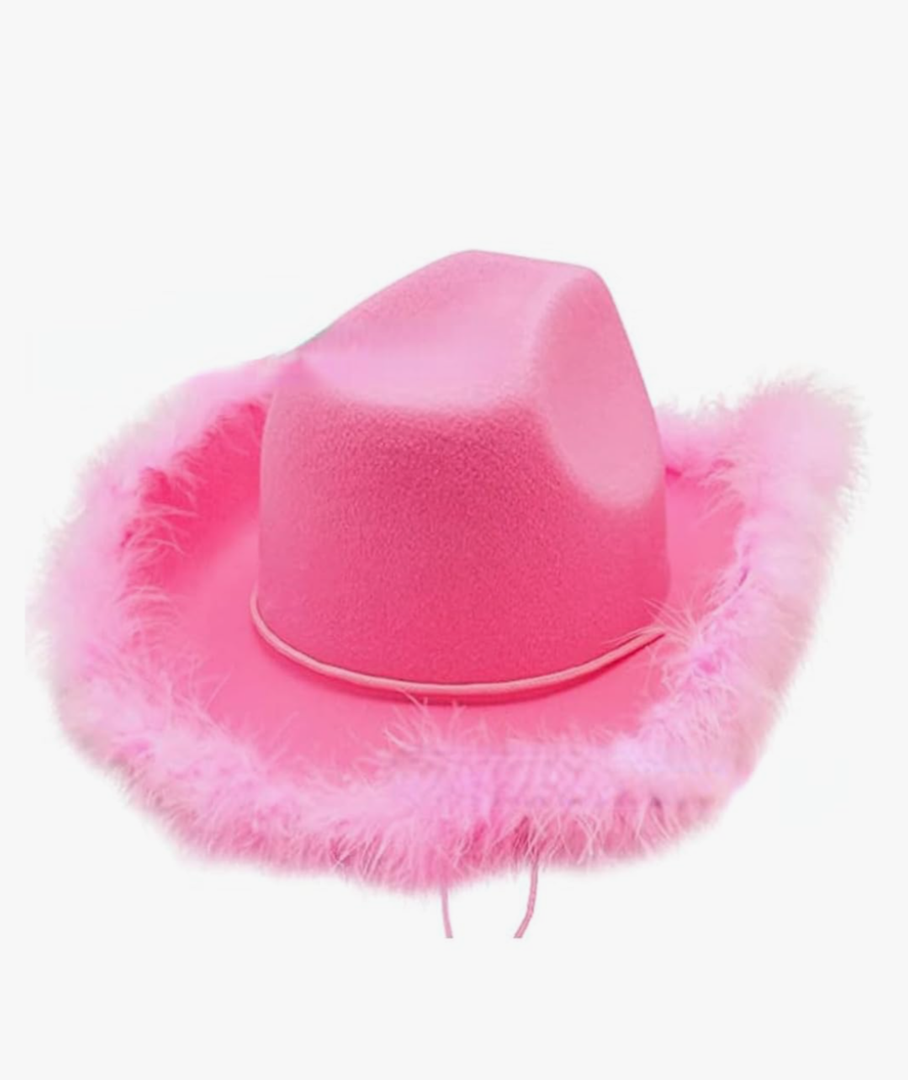 Girls' Western Cowboy hat: Stylish Pink, Crown Embellished, Feathered Edge, Unique Holiday Look with Everything, Pink Raw Edge