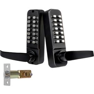 Upgrade Double Sided Keypad Door Lock with Adjustable Deadlatch 2-3/8'' and 2-3/4'', Double Sided Keyless Door Lock with Handle, Double Sided Gate Lock for Outdoor (Black)